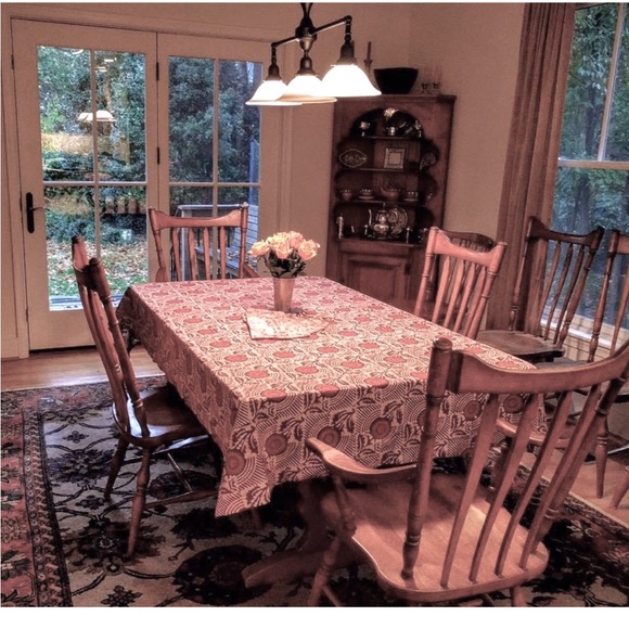 Rare Handmade Batik Tapestry Table Linens Lg Tablecloth 54"x86" Napkins 22"x22" - Picture 12 of 13